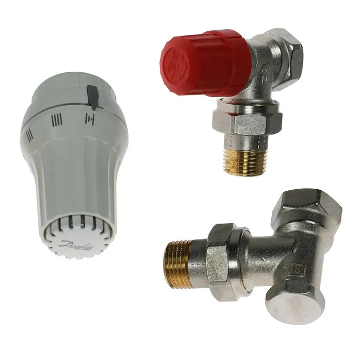 Kit robinet calorifer termostatat + robinet calorifer retur + cap termostat Danfoss, alama, 1/2"