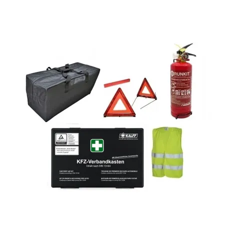 Kit siguranta auto complet trusa cutie neagra Kalff 2 triunghiuri vesta geanta stingator cu manometru Runkit
