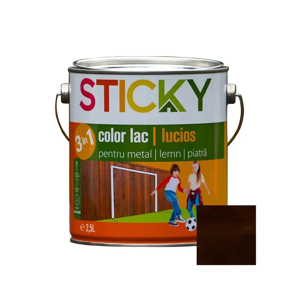Lac alchidic pentru lemn / metal / piatra, Sticky, nuc, interior / exterior, 2.5 L