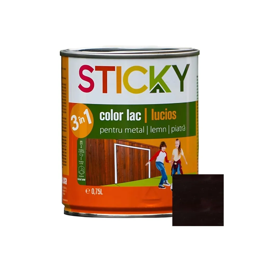 Lac alchidic pentru lemn / metal / piatra, Sticky, wenge, interior / exterior, 0.75 L