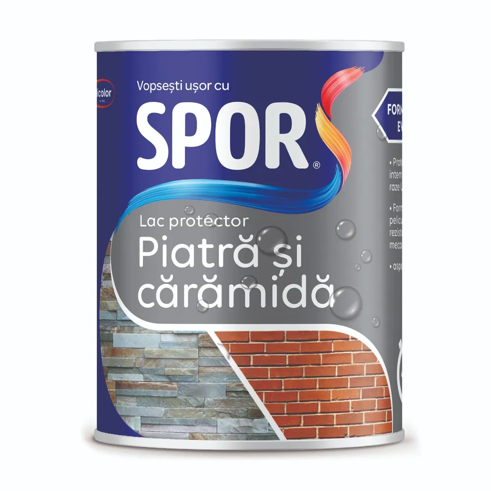 Lac de protectie Spor, pentru piatra si caramida, lucios, incolor, 0.75 L