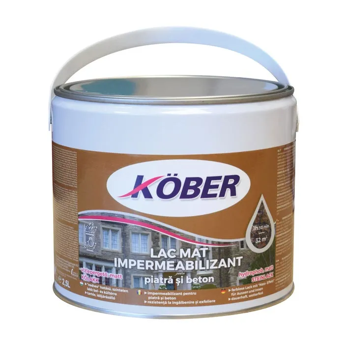 Lac impermeabil pentru piatra si beton Kober, interior / exterior, transparent, 2.5 L