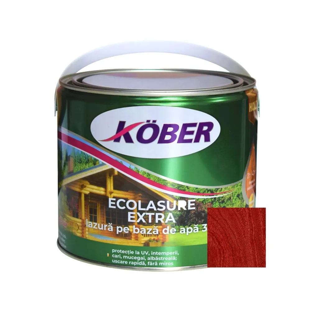 Lac / lazura 3 in 1 pentru lemn, Kober Ecolasure Extra, mahon, pe baza de apa, interior / exterior, 2.5 L