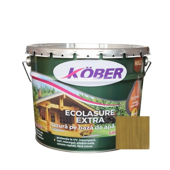 Lac / lazura 3 in 1 pentru lemn, Kober Ecolasure Extra, nuc, pe baza de apa, interior / exterior, 10 L