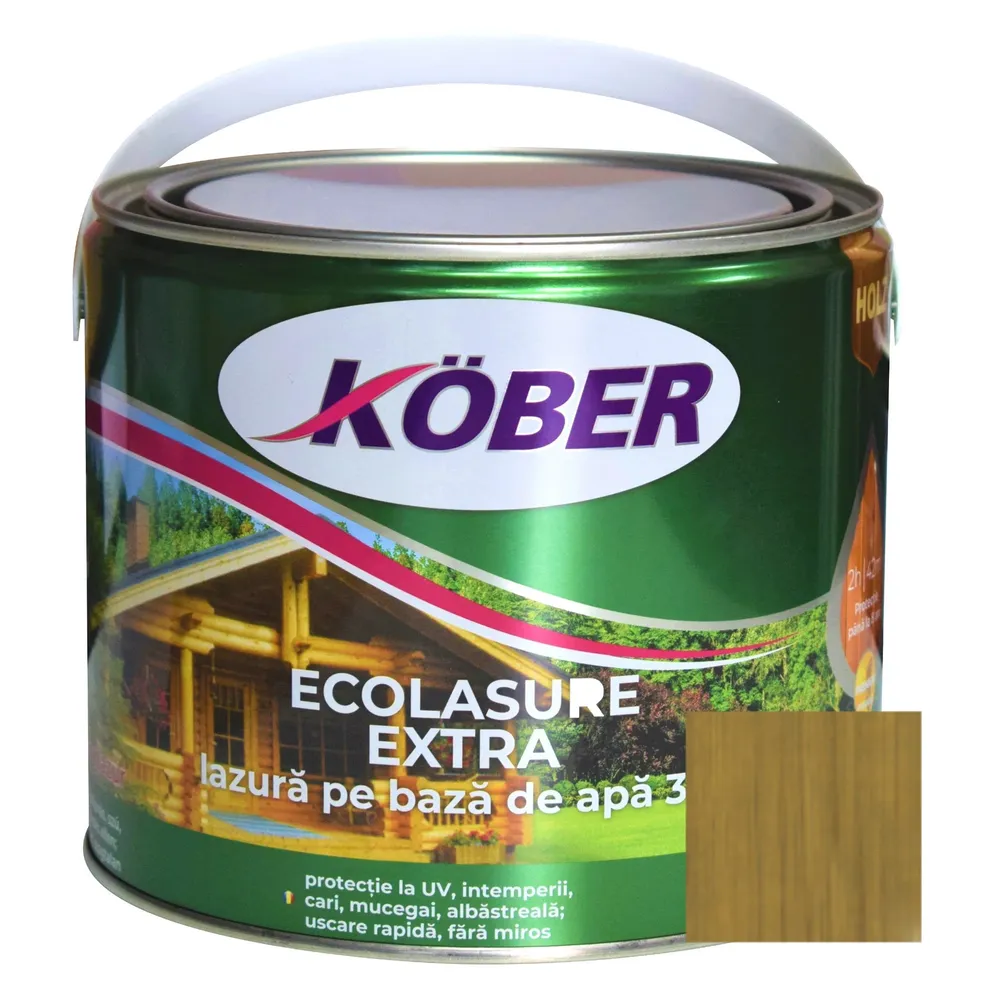 Lac / lazura 3 in 1 pentru lemn, Kober Ecolasure Extra, nuc, pe baza de apa, interior / exterior, 2.5 L