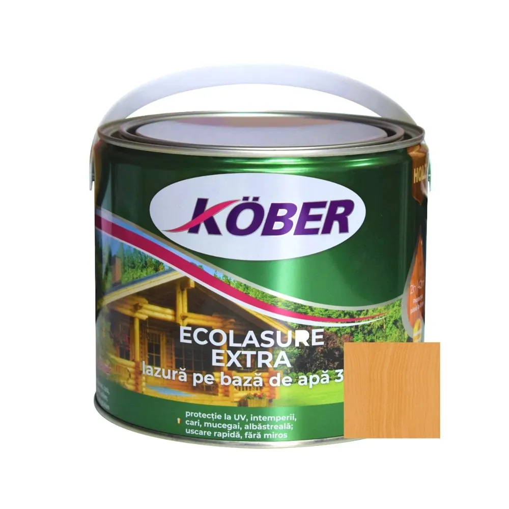 Lac / lazura 3 in 1 pentru lemn, Kober Ecolasure Extra, tec, pe baza de apa, interior / exterior, 2.5 L