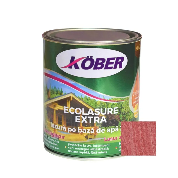Lac / lazura 3 in 1 pentru lemn, Kober Ecolasure Extra, trandafir, pe baza de apa, interior / exterior, 0.75 L