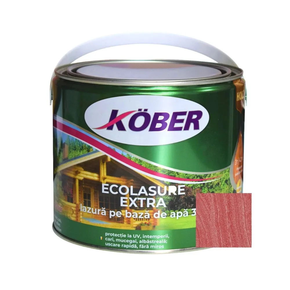 Lac / lazura 3 in 1 pentru lemn, Kober Ecolasure Extra, trandafir, pe baza de apa, interior / exterior, 2.5 L