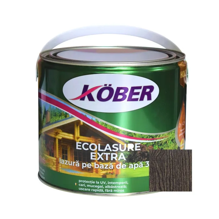 Lac / lazura 3 in 1 pentru lemn Kober Ecolasure Extra, wenge, pe baza de apa, interior / exterior, 2.5 L