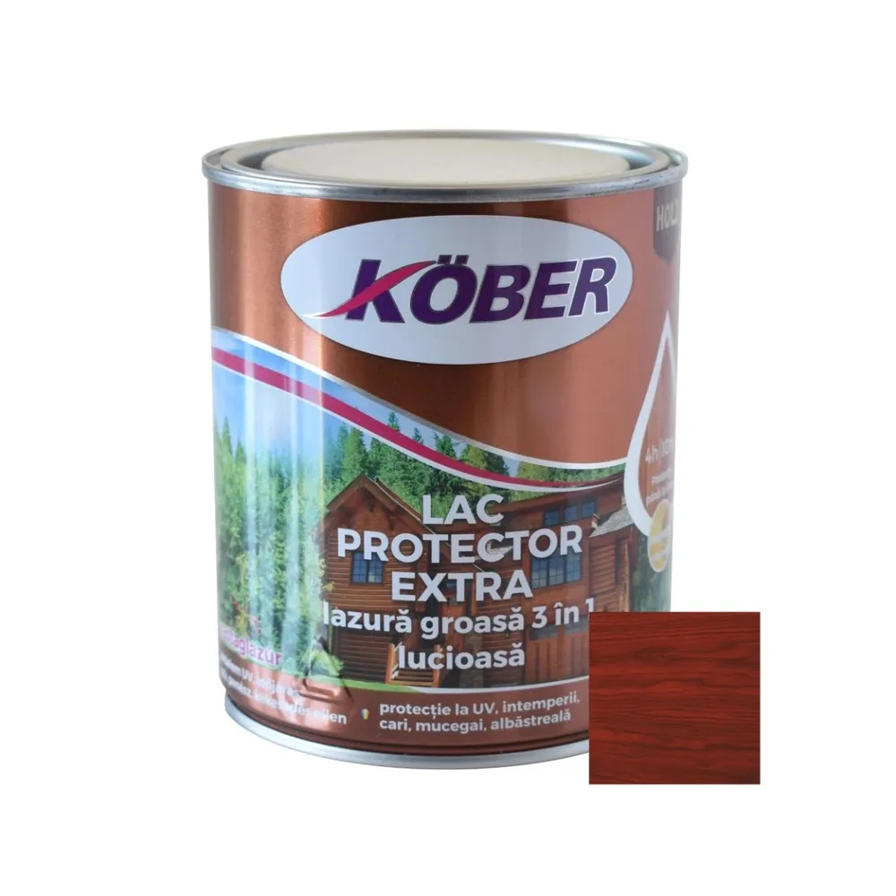 Lac / lazura groasa pentru lemn, Kober Extra 3 in 1, mahon, interior / exterior, 0.75 L