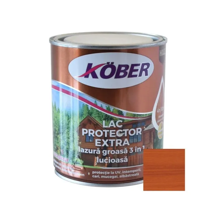 Lac / lazura groasa pentru lemn, Kober Extra 3 in 1, tec, interior / exterior, 0.75 L