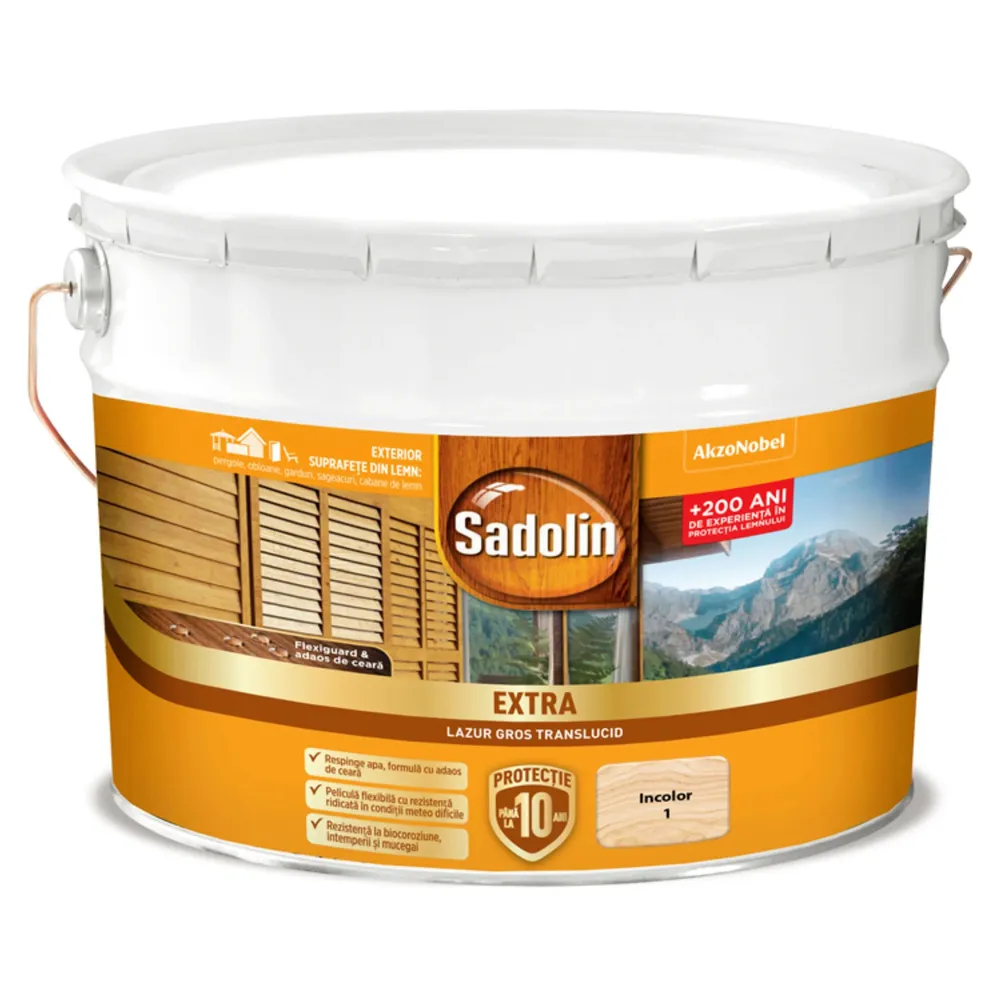 Lac / lazura pentru lemn, Sadolin Extra, incolor, exterior, 10 L