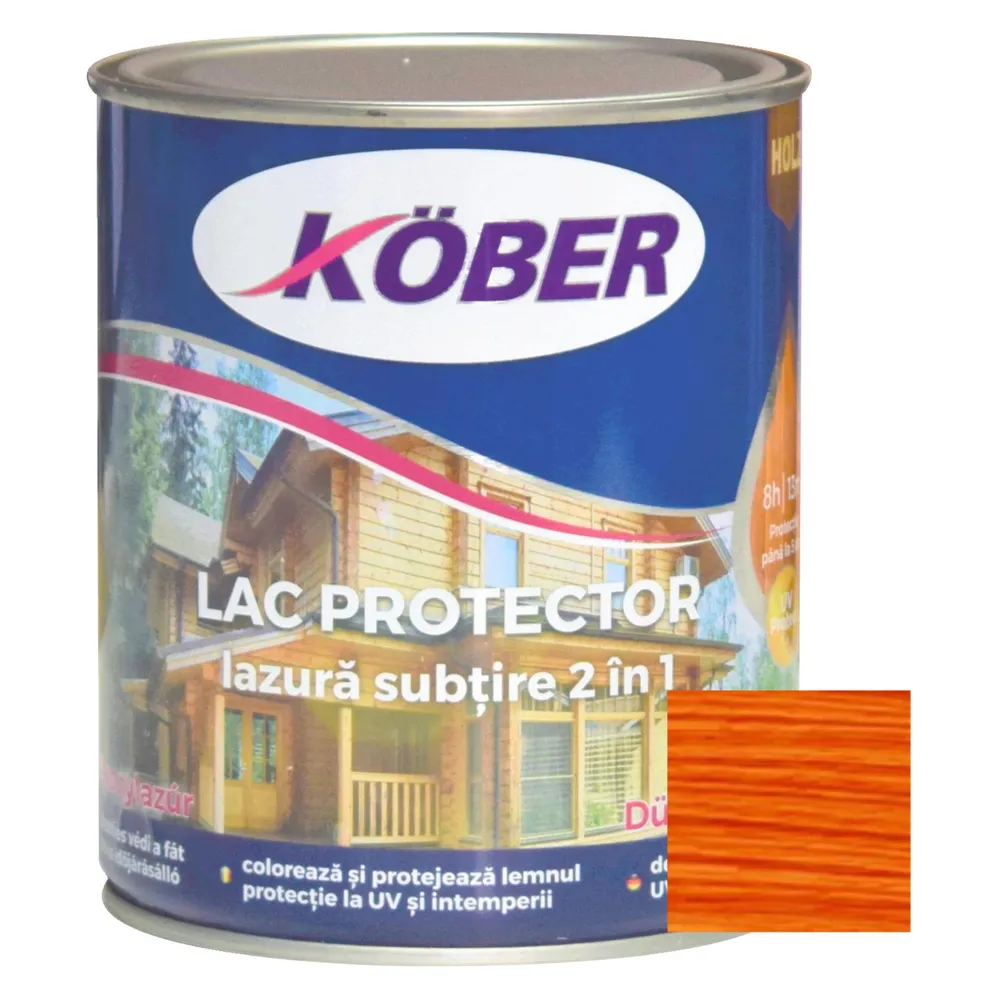Lac / lazura subtire 2 in 1 pentru lemn, Kober, cires, interior / exterior, 0.75 L
