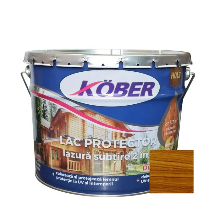 Lac / lazura subtire 2 in 1 pentru lemn, Kober, nuc mediu, interior / exterior, 10 L
