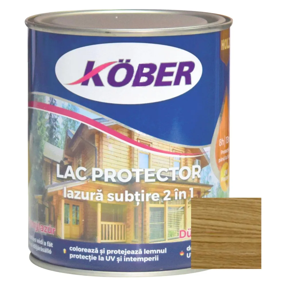 Lac / lazura subtire 2 in 1 pentru lemn, Kober, stejar inchis, interior / exterior, 0.75 L