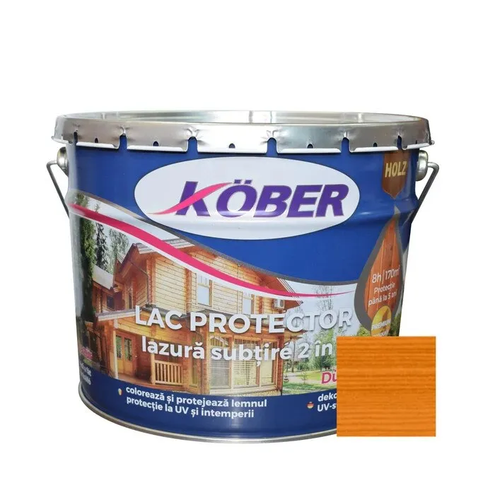 Lac / lazura subtire 2 in 1 pentru lemn, Kober, tec, interior / exterior, 10 L