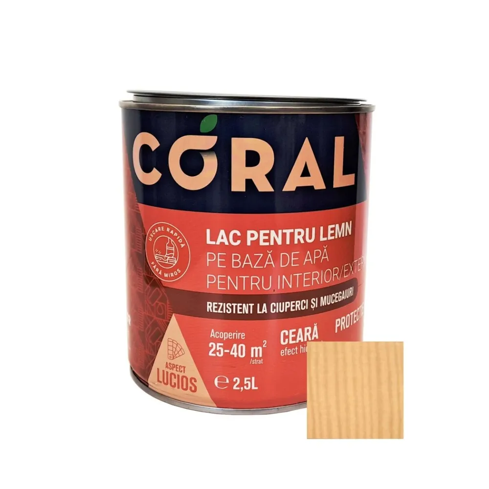 Lac pentru lemn, Coral, incolor, pe baza de apa, interior / exterior, 2.5 L