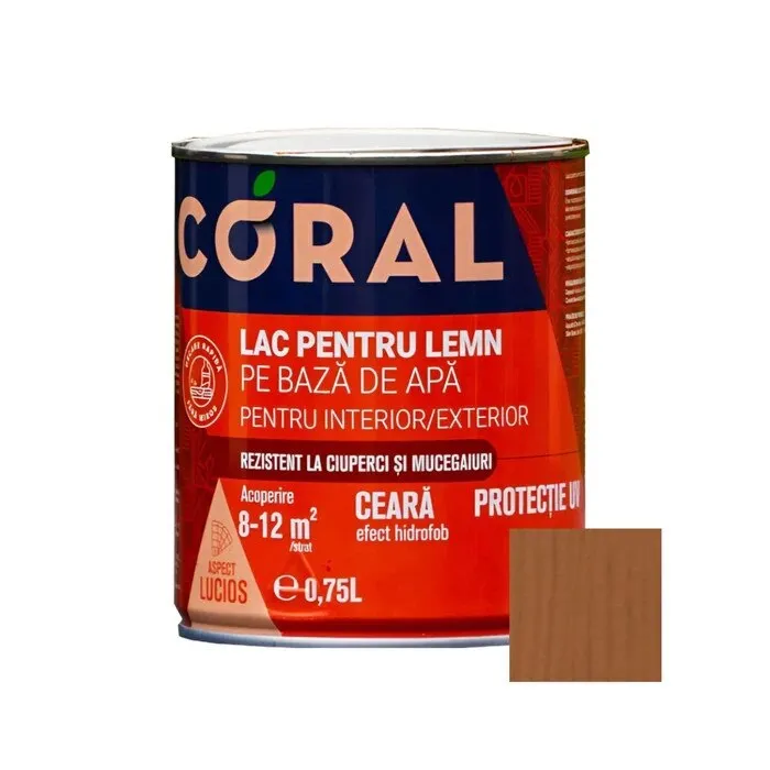 Lac pentru lemn, Coral, mahon, pe baza de apa, interior / exterior, 0.75 L