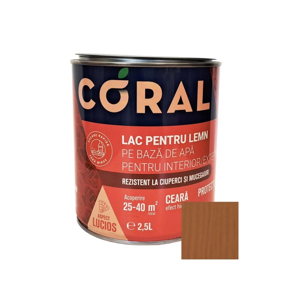 Lac pentru lemn, Coral, mahon, pe baza de apa, interior / exterior, 2.5 L