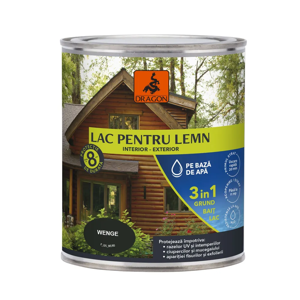 Lac pentru lemn Dragon, 3 in 1, interior/exterior, wenge, 0.7 L