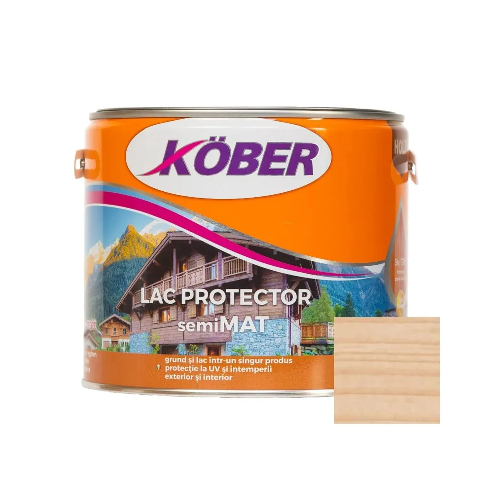 Lac pentru lemn, Kober semimat, incolor, interior / exterior, 2.5 L