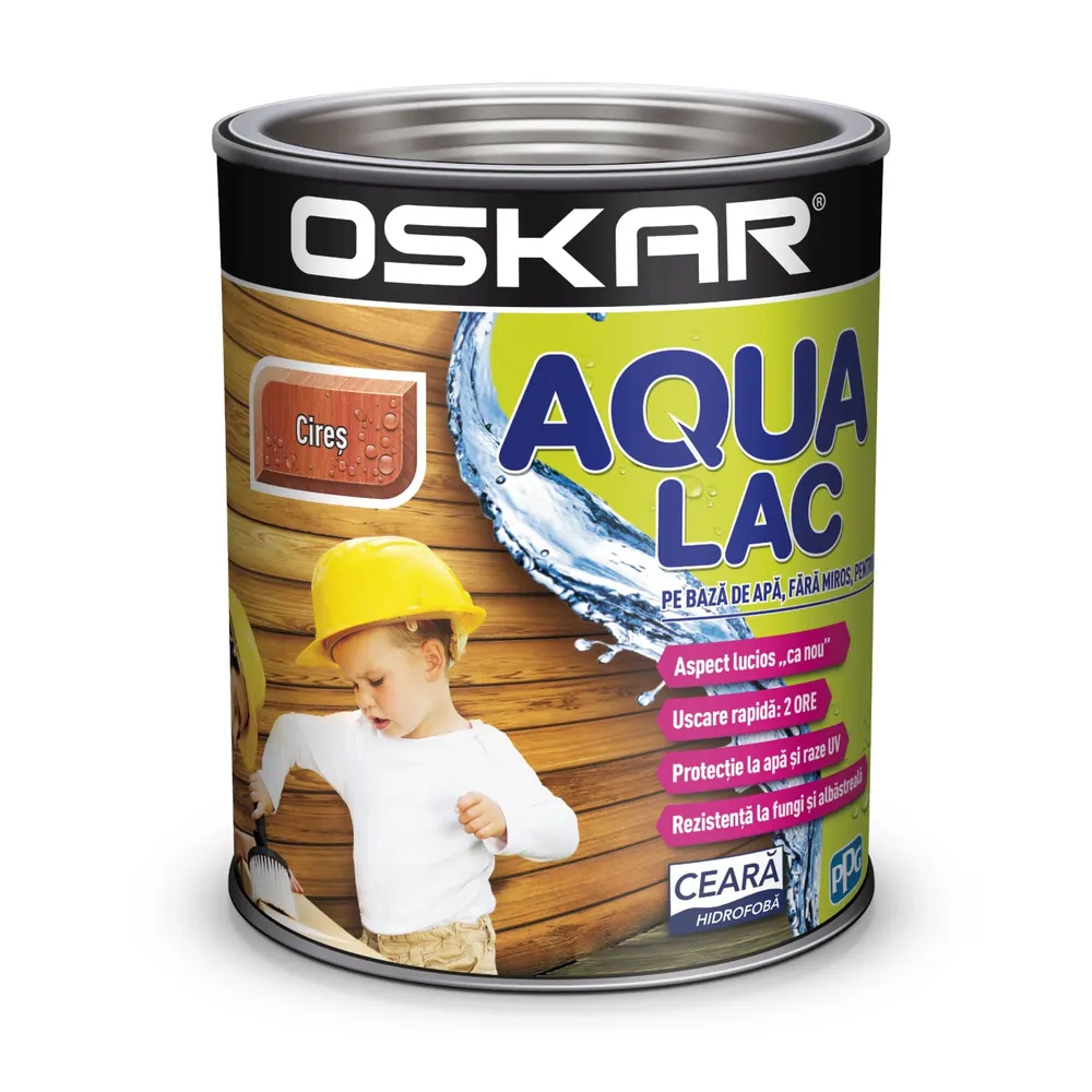 Lac pentru lemn Oskar Aqua Lac, cires, pe baza de apa, interior / exterior, 0.75 L