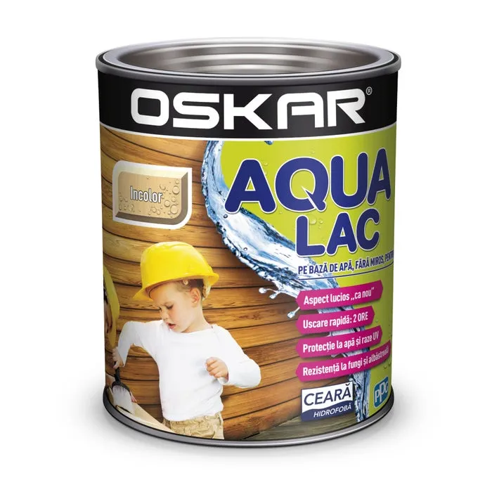 Lac pentru lemn Oskar Aqua Lac, incolor, pe baza de apa, interior / exterior, 0.75 L