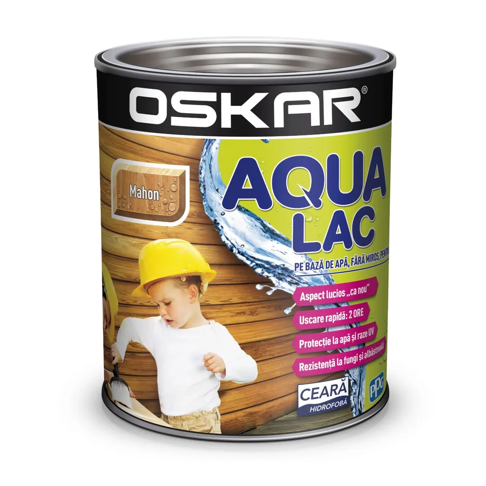 Lac pentru lemn Oskar Aqua Lac, mahon, pe baza de apa, interior / exterior, 0.75 L