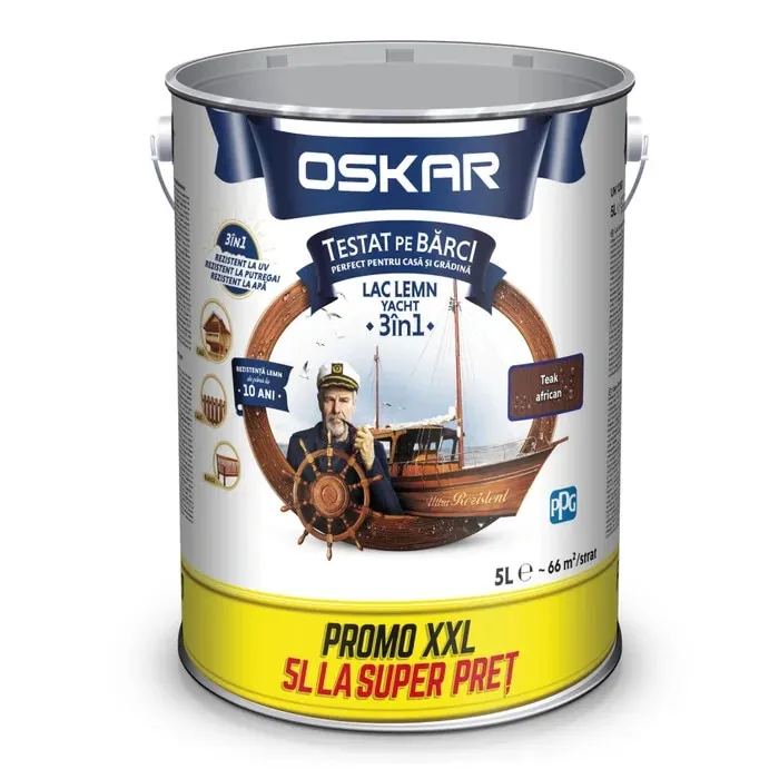 Lac pentru lemn Oskar Yacht 3 in 1, tec african, interior / exterior, 5 L