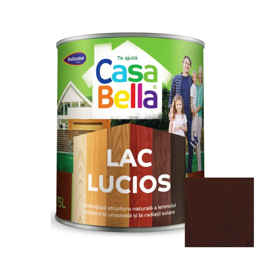 Lac pentru lemn Policolor Casabella, wenge, interior / exterior, 0.75 L