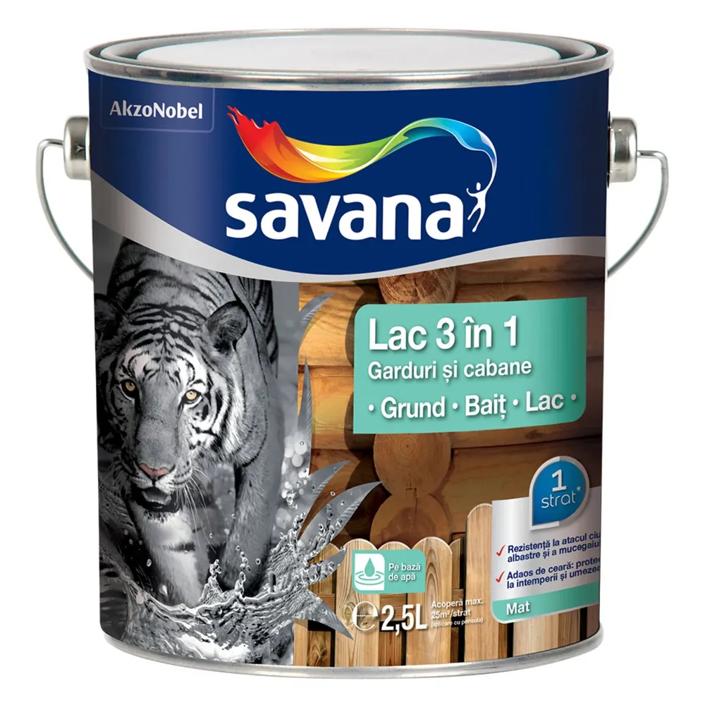 Lac pentru lemn, Savana 3 in 1 - garduri si cabane, wenge, pe baza de apa, interior / exterior, 2.5 L