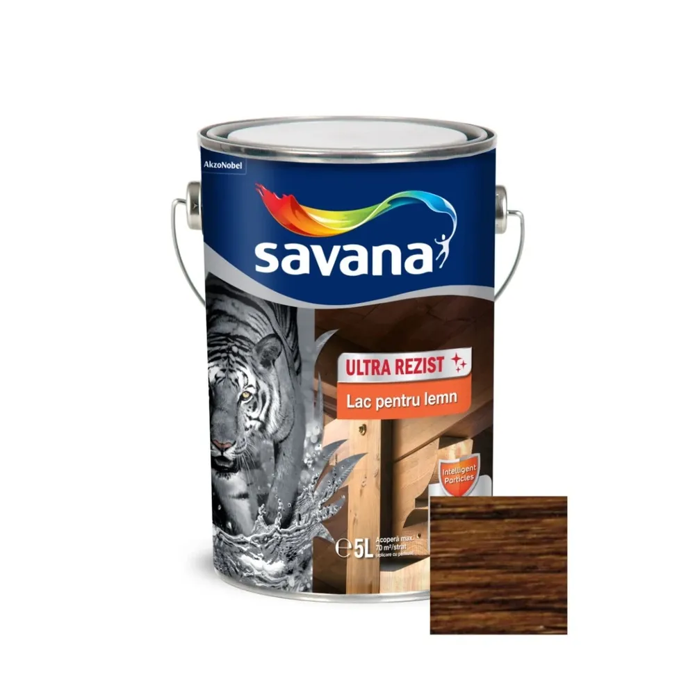 Lac pentru lemn Savana Ultra Rezist, nuc, interior / exterior, 5 L