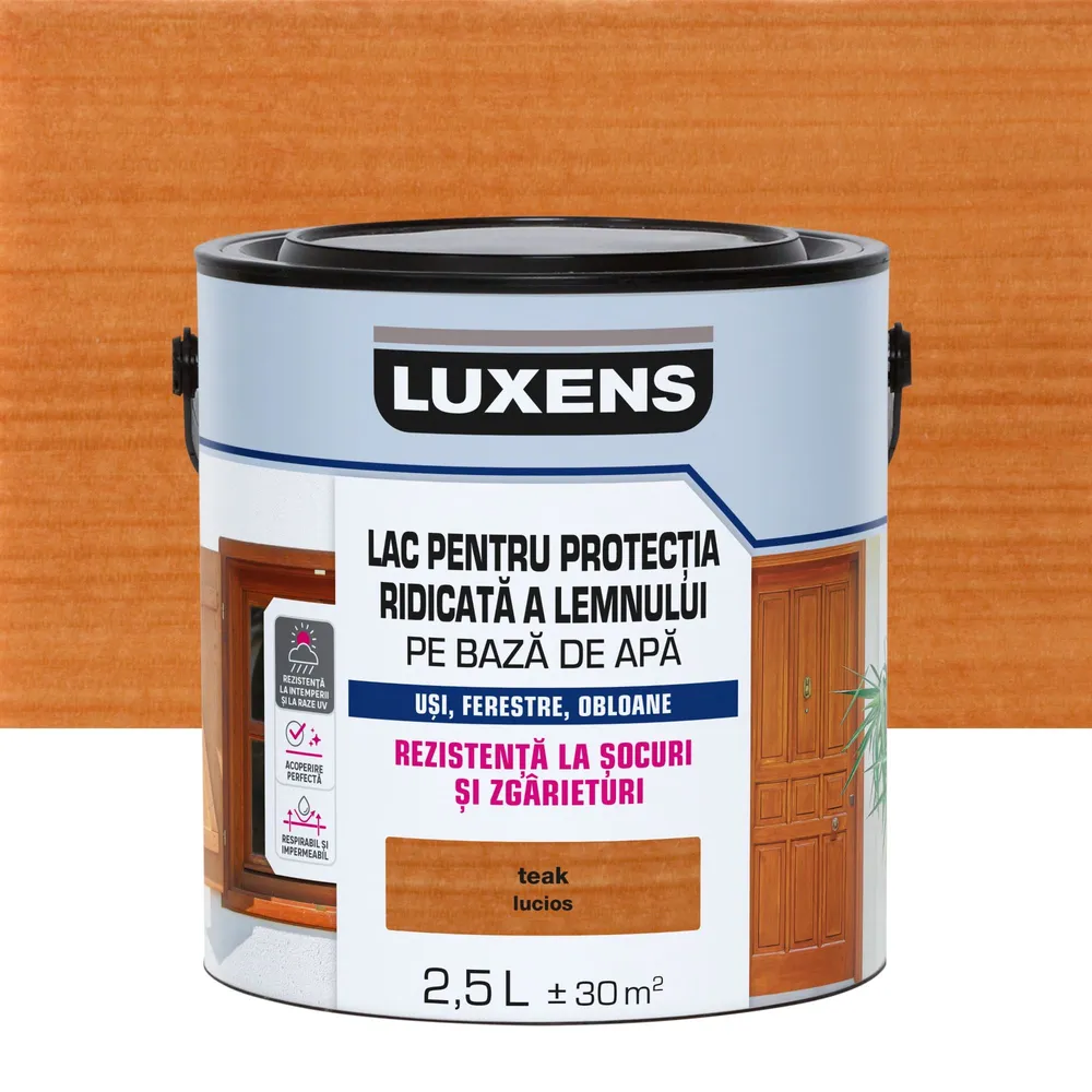 Lac pentru protectia ridicata a lemnului Luxens, pe baza de apa, lucios, teak, 2.5 L