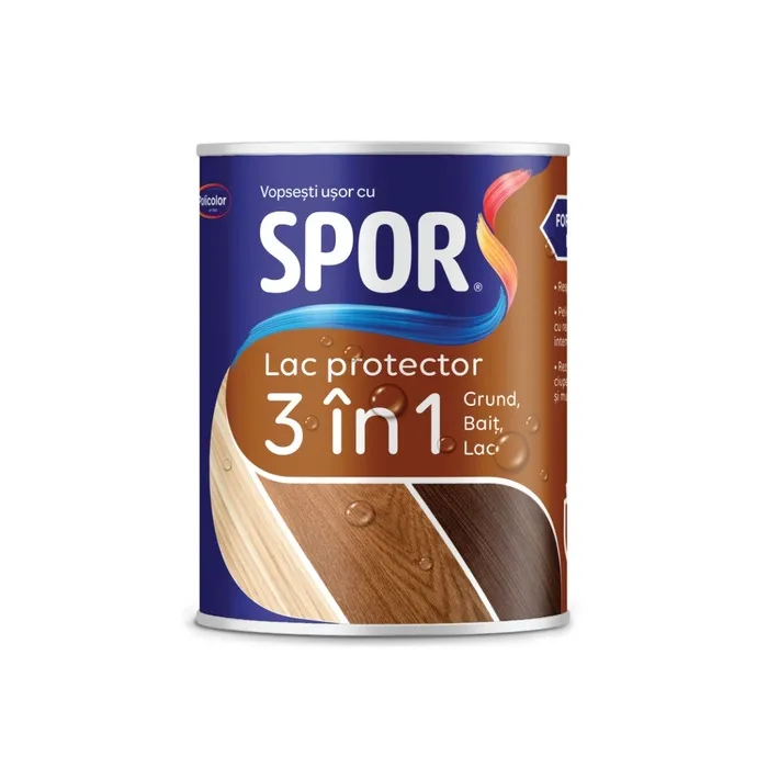 Lac protector 3 in 1 pentru lemn, Spor, cires, lucios, interior / exterior, 0.75 L