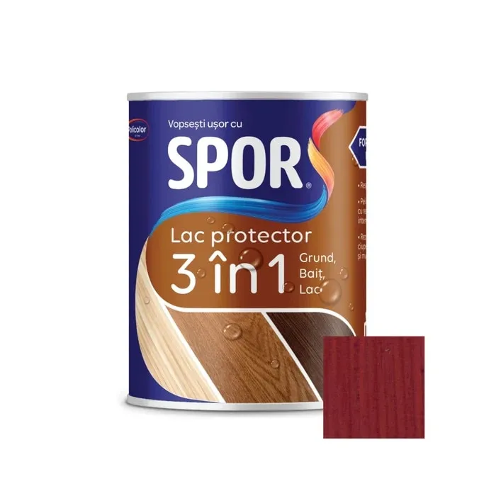 Lac protector 3 in 1 pentru lemn, Spor, visin, lucios, interior / exterior, 0.75 L