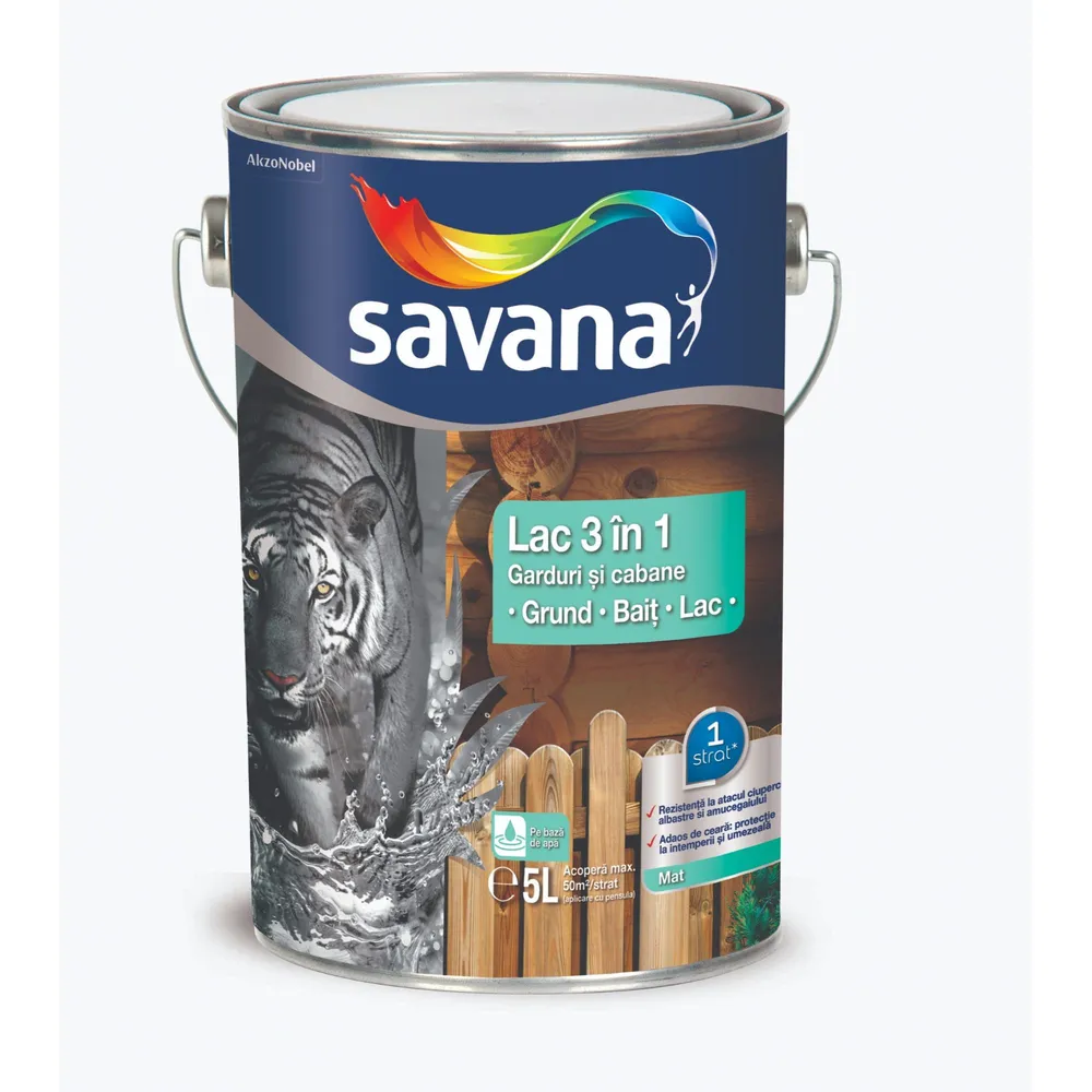 Lac protector lemn Savana, pentru garduri si cabane, acrilic, mat, stejar, 5 L