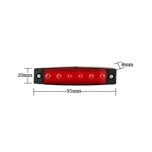 Lampa laterala LED rosie 6 LED 12V 14 x 51 95x20x10 mm — imaginea 2