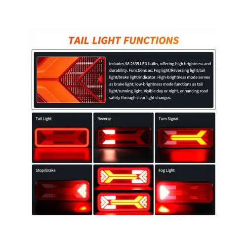 Lampi LED spate multifunctionale universale 12-36V semnalizare dinamica 5 functii set 2 bucati — imaginea 4