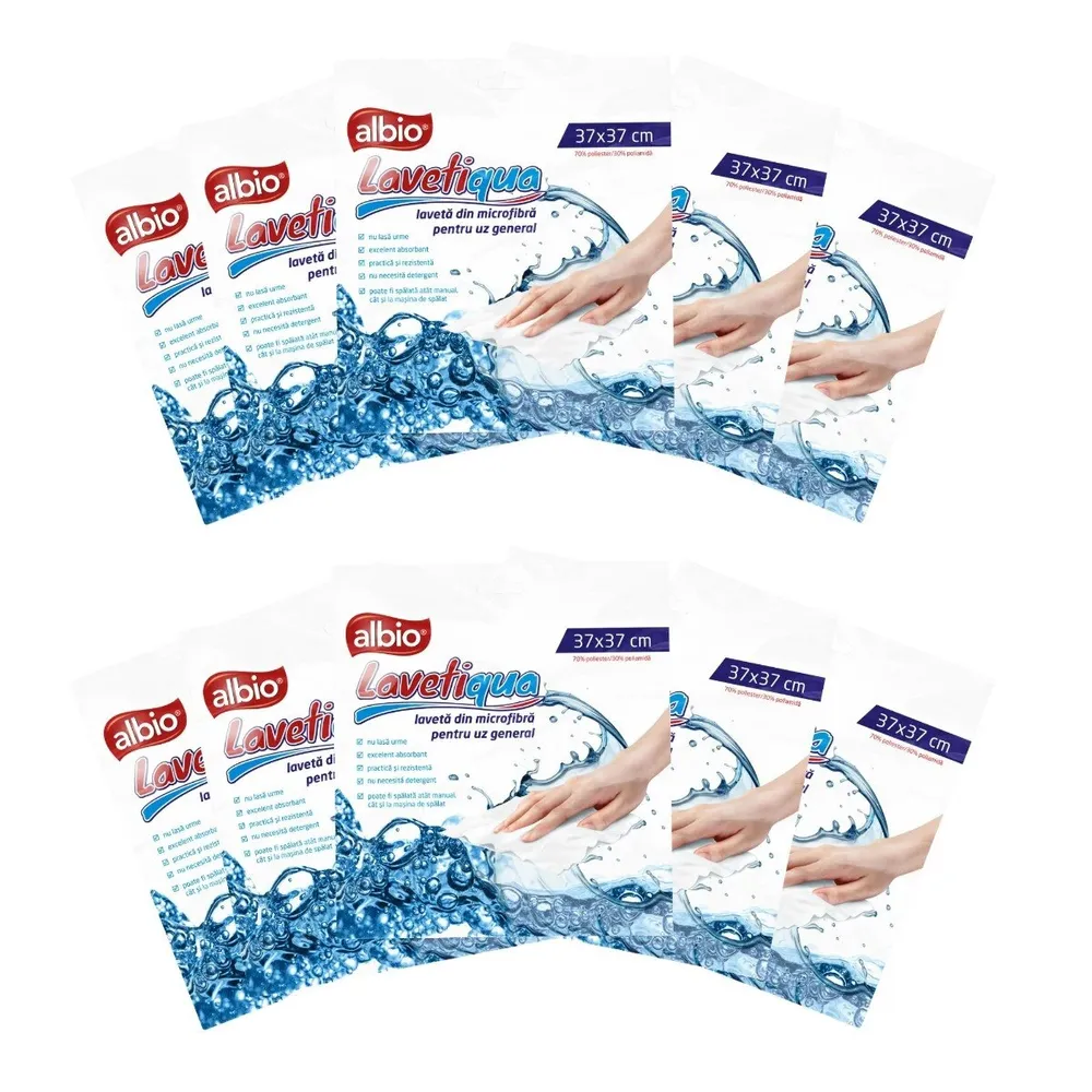 Laveta uz general, Albio Lavetiqua, microfibra, alba, 37 x 37 cm, set 10 bucati