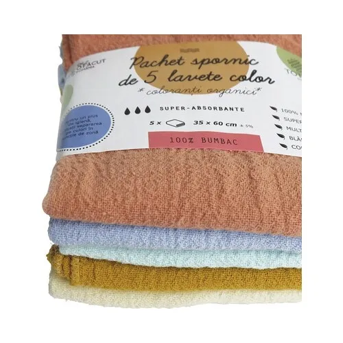 Lavete universale bumbac Tottex 35x60 cm, multicolore, 5 bucati