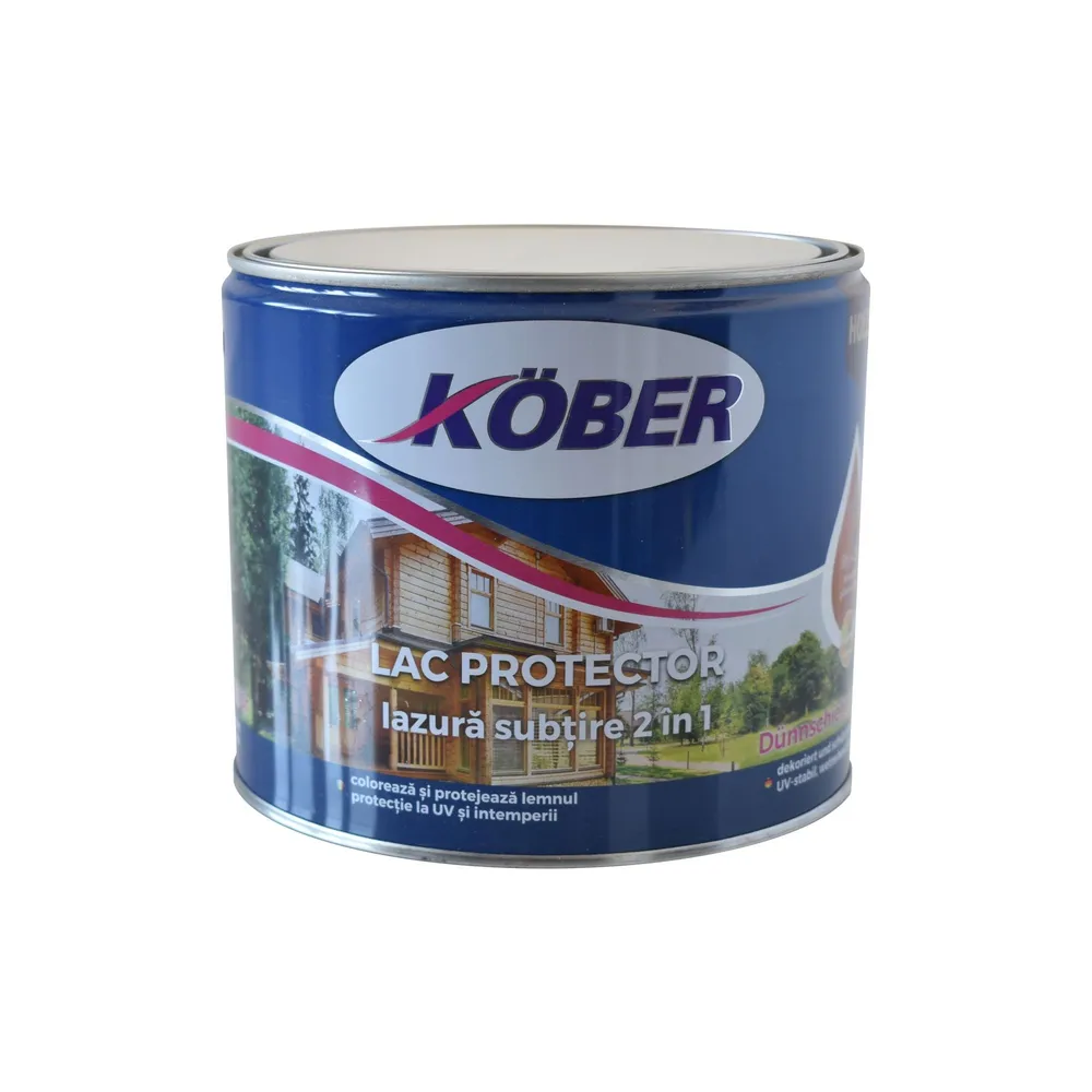 Lazura lemn subtire 2 in 1 Kober, pe baza de solvent, interior/exterior, mahon, 2.5 L