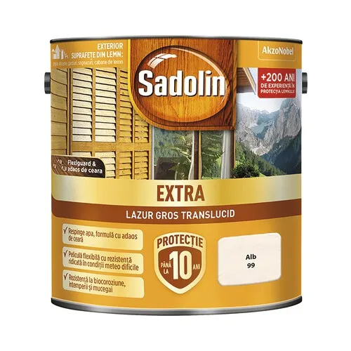 Lazura pentru lemn Sadolin Extra alb 2, 5 l