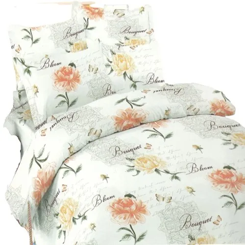 Lenjerie de pat, 2 persoane, Deluxe Pucioasa Floral peach, material bumbac 100%, 4 piese, culoare portocalie