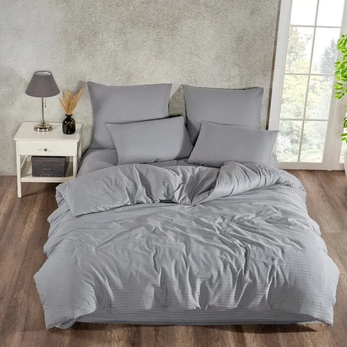Lenjerie de pat bumbac, Caressa, 2 persoane, antracit, set 4 piese
