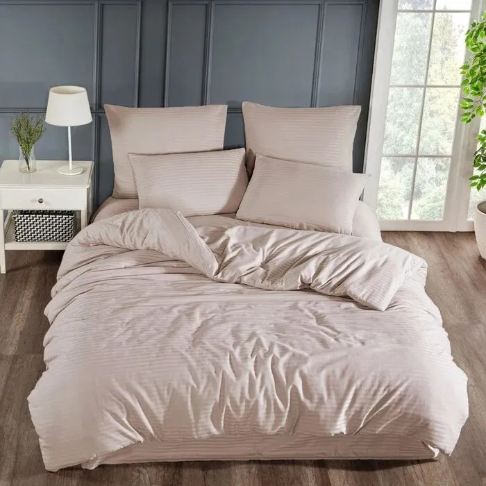 Lenjerie de pat bumbac, Caressa, 2 persoane, bej, set 4 piese