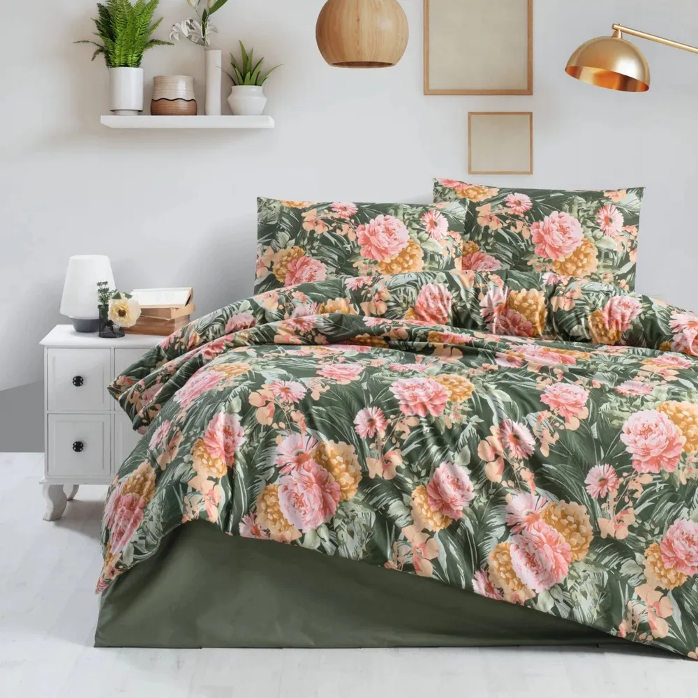 Lenjerie de pat bumbac, Caressa Garden, 2 persoane, multicolor, set 4 piese