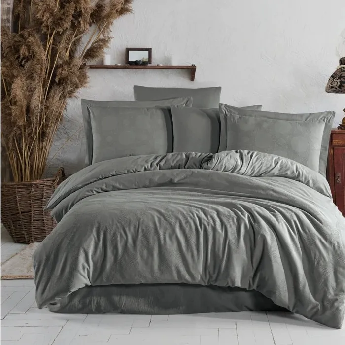 Lenjerie de pat bumbac, Jacquard Grey, 2 persoane, gri, set 6 piese
