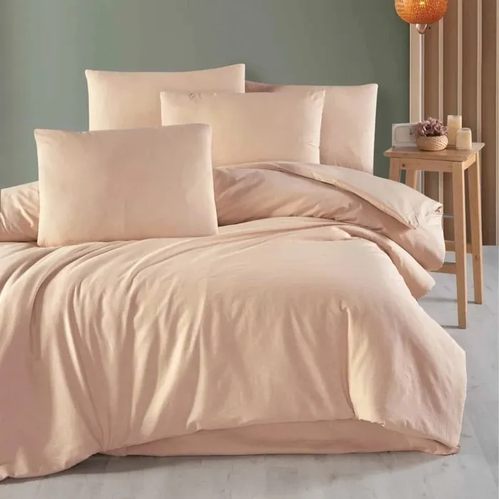 Lenjerie de pat bumbac, Plain, 2 persoane, bej, set 4 piese