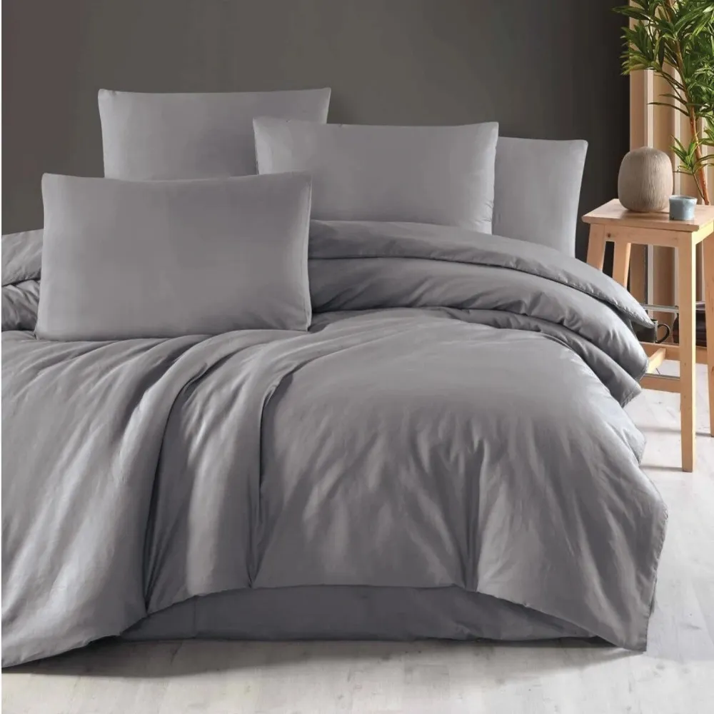 Lenjerie de pat bumbac, Plain, 2 persoane, gri, set 4 piese