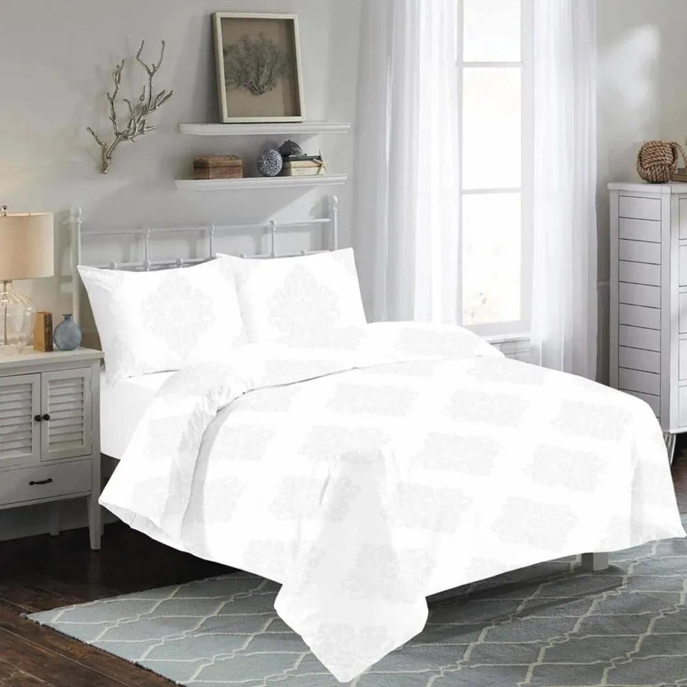 Lenjerie de pat bumbac ranforce, Lorena White, 2 persoane, alb, set 4 piese